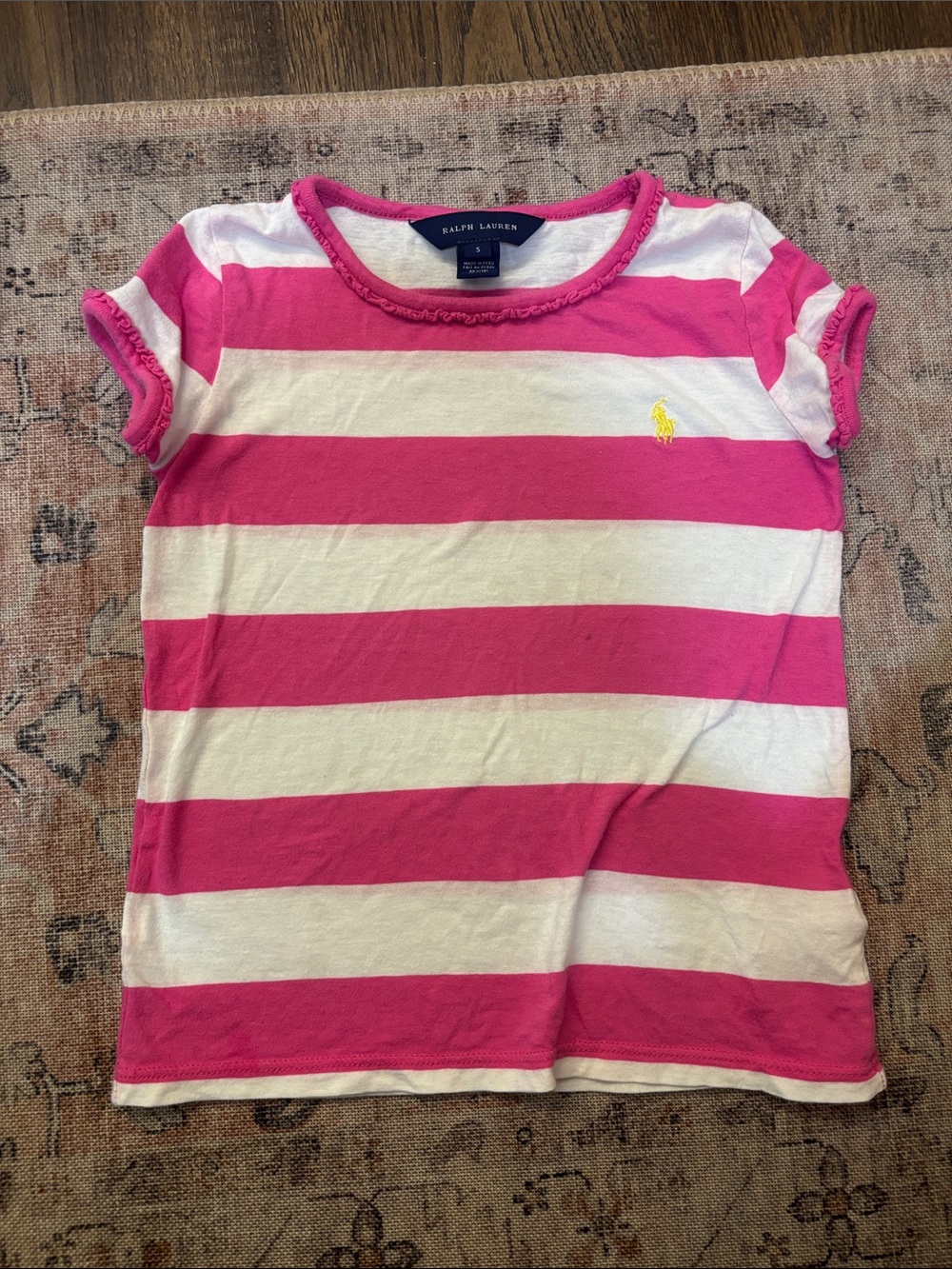 Ralph Lauren Hot Pink & White Striped Girls Short Sleeve Tee